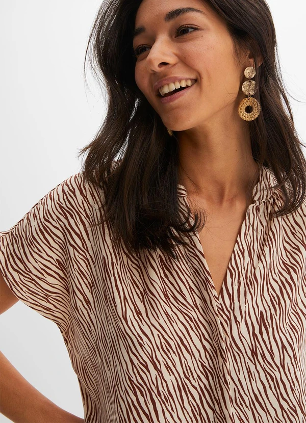 bonprix - Blusa Zebra Marrom em Microfibra 4