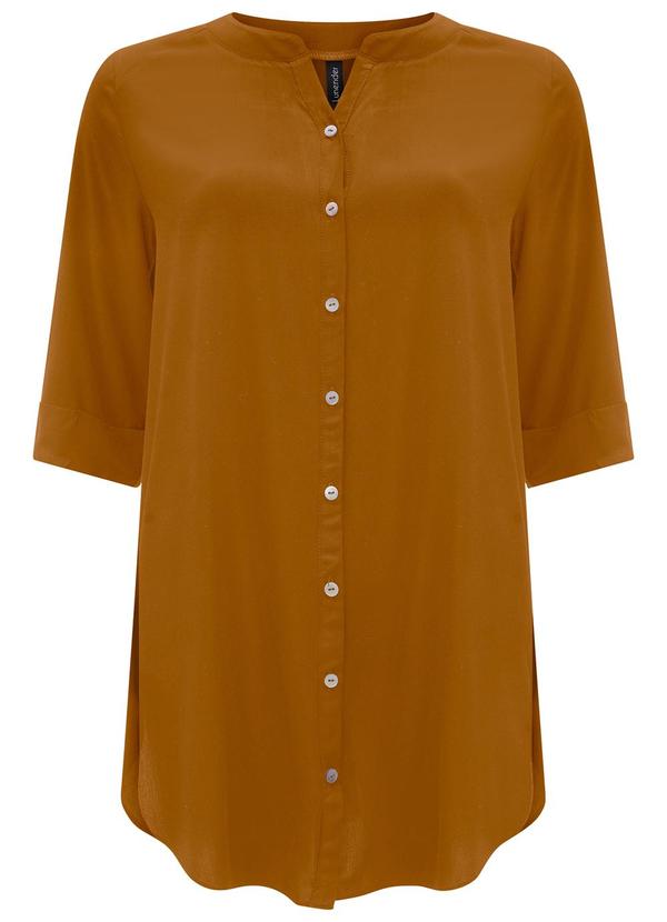 Lunender - Camisa Alongada com Gola Padre Laranja