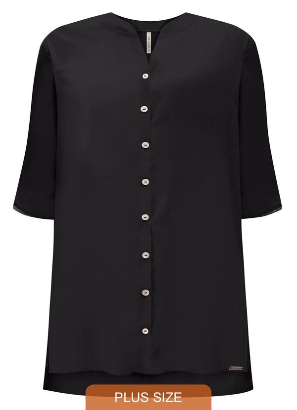 Lunender Mais Mulher - Camisa Alongada Gola Padre Viscose Preto