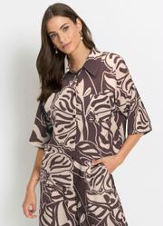 Camisa Ampla Alfaiataria Folhas Marrom