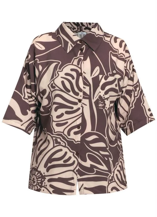 bonprix - Camisa Ampla Alfaiataria Folhas Marrom 6