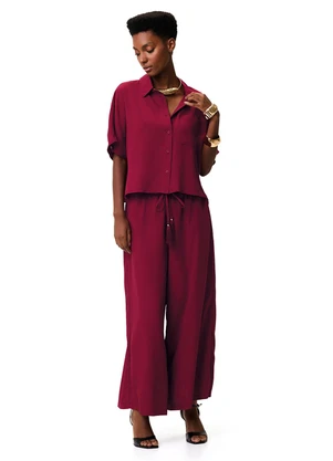 Enfim - Camisa Ampla em Crepe Bordô - ENFIM