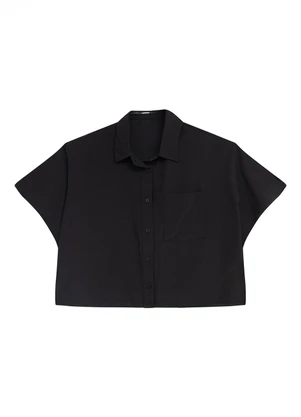 Enfim - Camisa Ampla em Crepe Preto - ENFIM