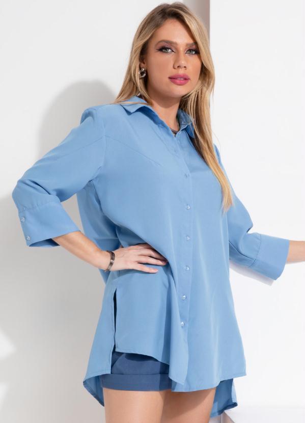 Quintess - Camisa Azul Alongada com Fendas