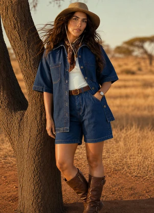 Quintess - Camisa Azul Escuro em Jeans - QUINTESS