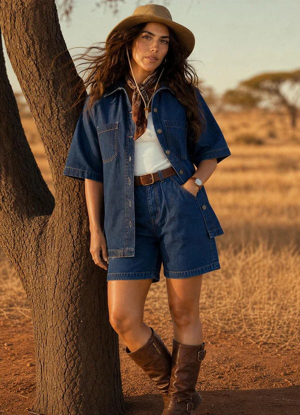 Quintess - Camisa Azul Escuro em Jeans