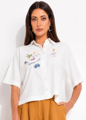 Colcci - Camisa Bordada Off White - COLCCI