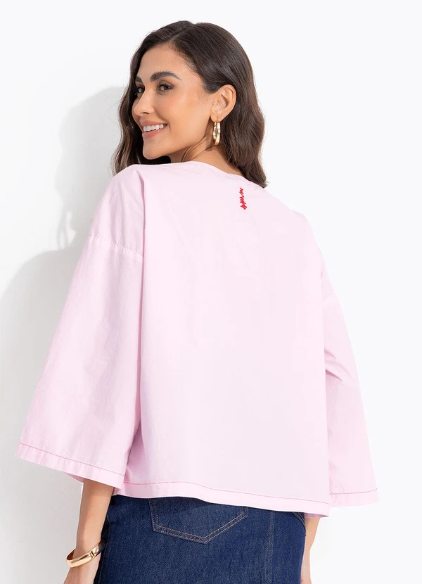 CAMISA BOTOES TRICOLINE ROSA - CANTÃO