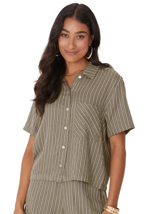 Malwee - Camisa Box Listrada com Lurex Marrom - MALWEE