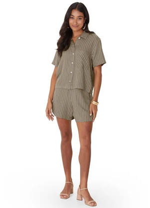 Malwee - Camisa Box Listrada com Lurex Marrom - MALWEE