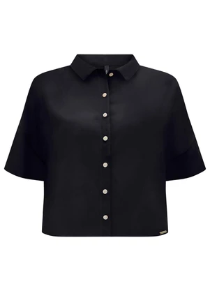 Lunender - Camisa  com Gola Clássica e Botões Preto - LUNENDER