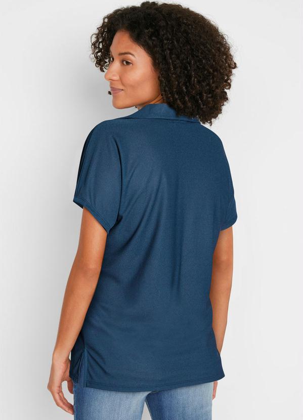 Queima Estoque - Camisa com Gola Social Azul Marinho 2