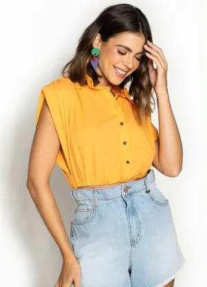 Colcci - Camisa Cropped de Tricoline Laranja - COLCCI