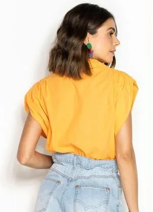 Colcci - Camisa Cropped de Tricoline Laranja - COLCCI