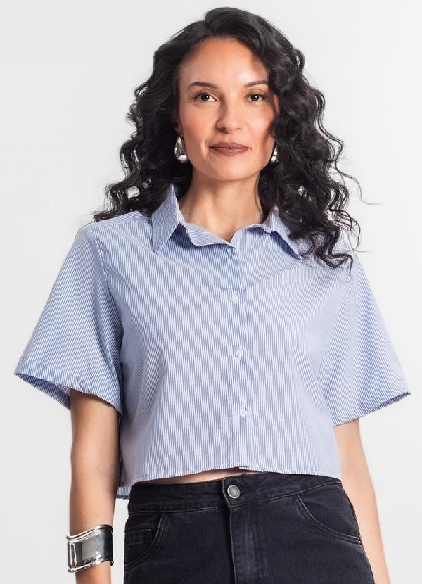Select - Camisa Cropped Feminina Básica Azul