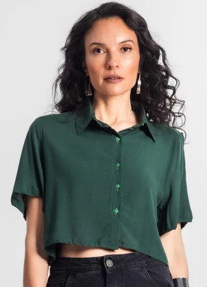 Select - Camisa Cropped Feminina Básica Verde - SELECT
