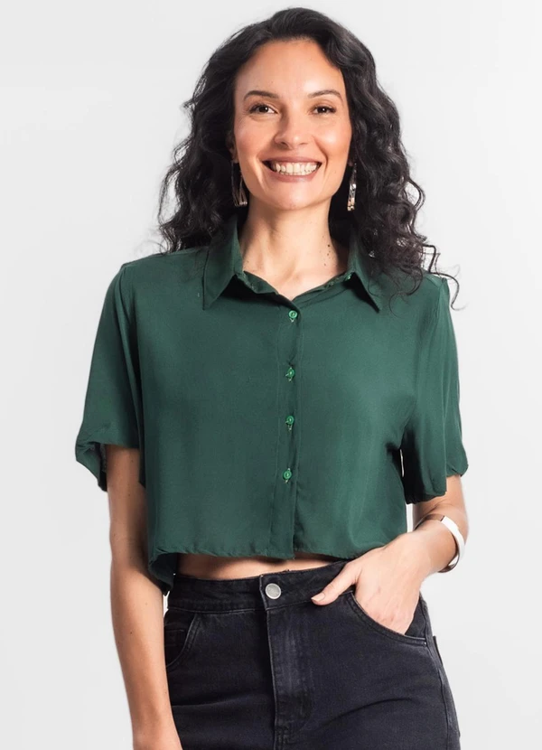 Select - Camisa Cropped Feminina Básica Verde 4