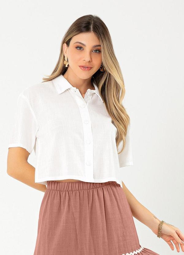 Cativa - Camisa Cropped Gola Polo em Algodão Off White