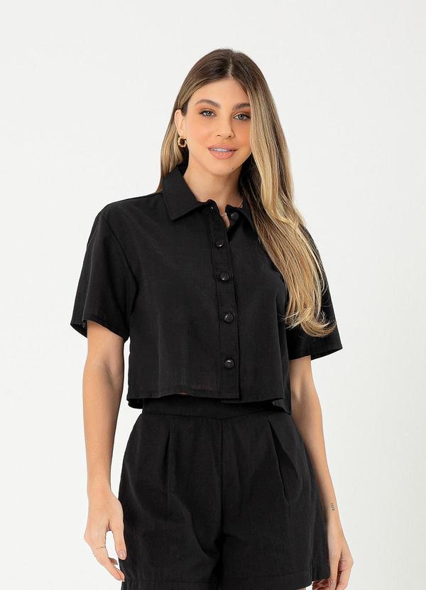 Cativa - Camisa Cropped Gola Polo em Algodão Preto