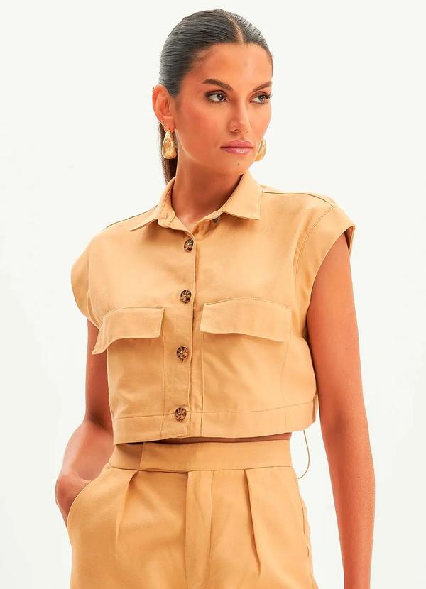 Lança Perfume - Camisa Cropped sem Manga Bege