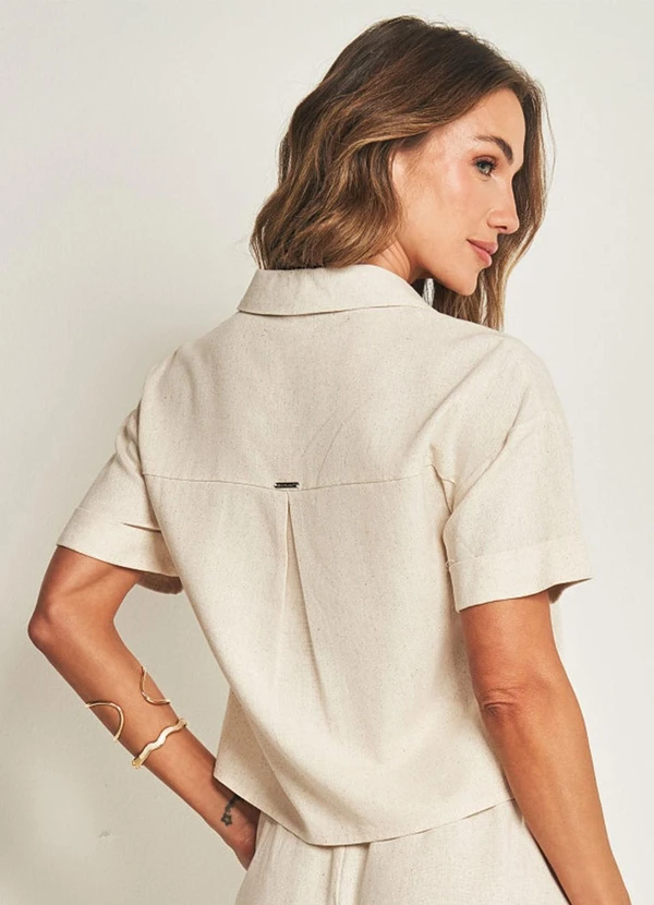 Doce Trama - Camisa Curta em Tela Linen Branco 2