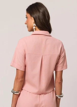 Doce Trama - Camisa Curta em Tela Linen Rosa - DOCE TRAMA