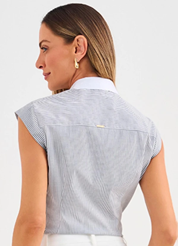 Principessa - Camisa de Algodão Listrada Off e Preto Kayele 2