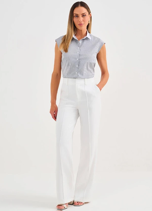 Principessa - Camisa de Algodão Listrada Off e Preto Kayele 3