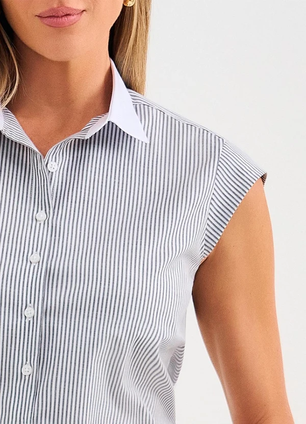 Principessa - Camisa de Algodão Listrada Off e Preto Kayele 5