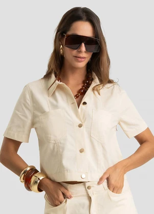 Dianna - Camisa de Botão e Bolsos Femininos Bege - DIANNA