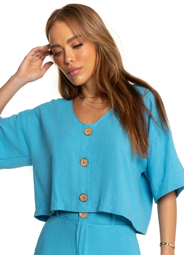 Endless - Camisa de Linho Feminina Azul 4