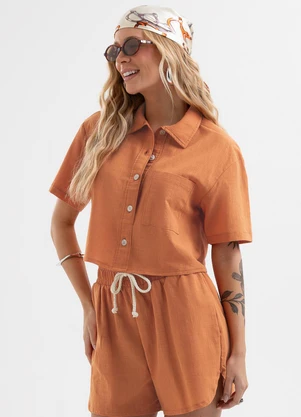 Cativa - Camisa em Tecido Texturizado Laranja - CATIVA