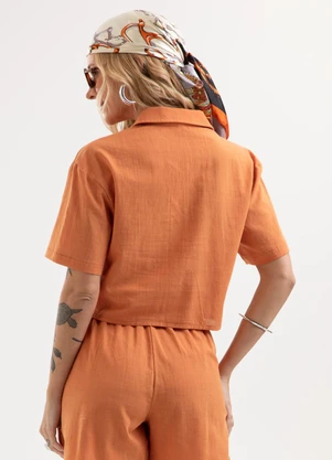 Cativa - Camisa em Tecido Texturizado Laranja - CATIVA