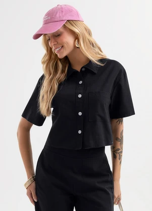 Cativa - Camisa em Tecido Texturizado Preto - CATIVA