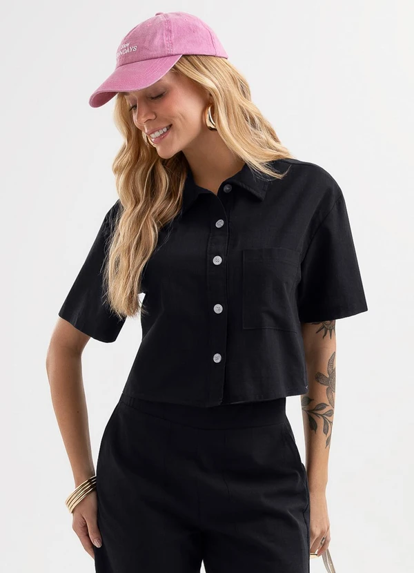 Cativa - Camisa em Tecido Texturizado Preto