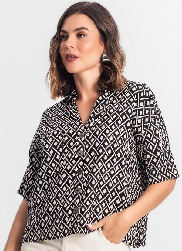 Select - Camisa Estampada com Botões Preto