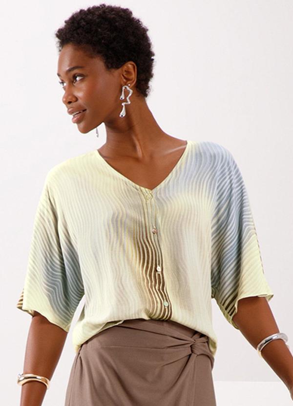 Lunender - Camisa Estampada com Decote em V Branco