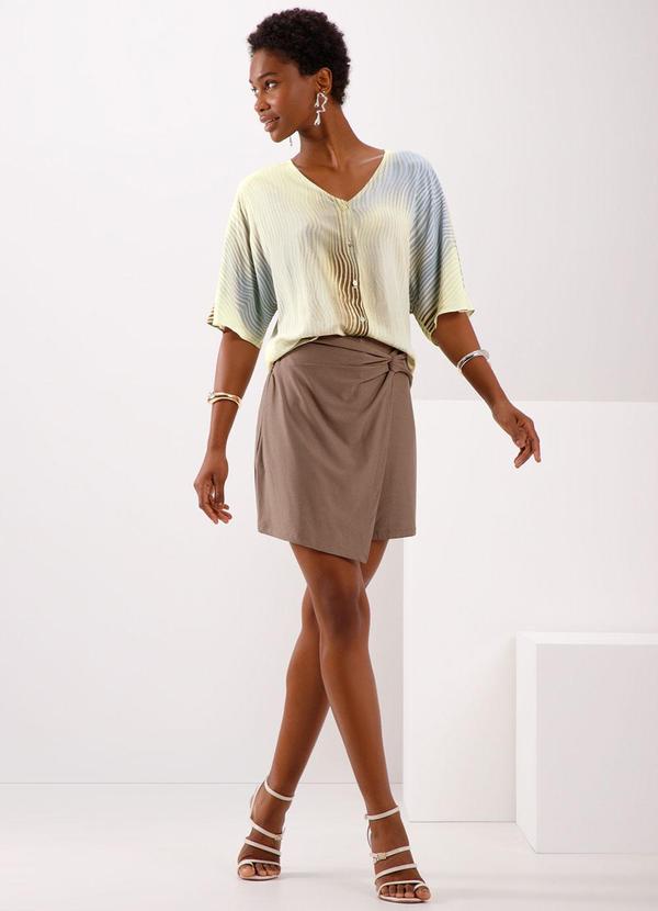 Lunender - Camisa Estampada com Decote em V Branco 3