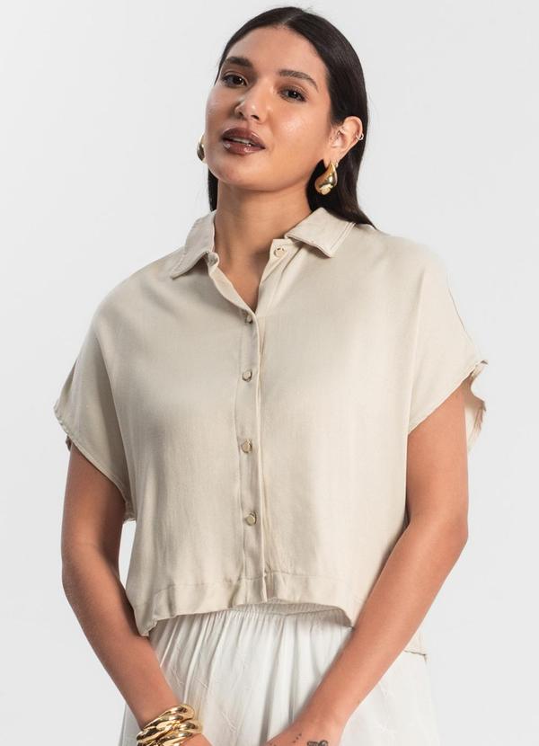Rovitex - Camisa Feminina Botão de Viscose Bege
