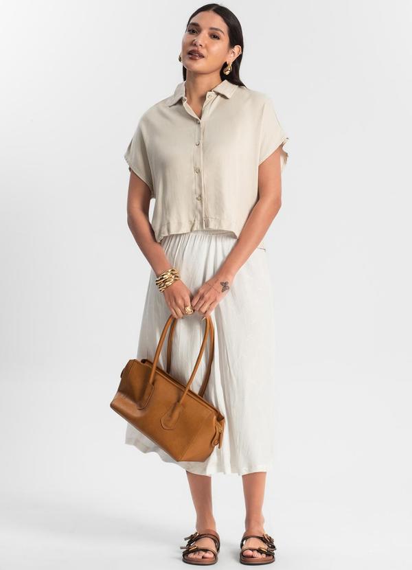 Rovitex - Camisa Feminina Botão de Viscose Bege 3