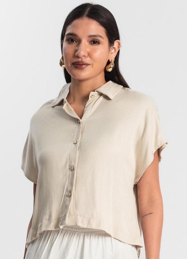 Rovitex - Camisa Feminina Botão de Viscose Bege 4