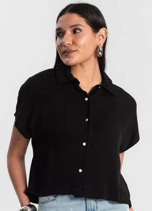 Rovitex - Camisa Feminina Botão de Viscose Preto - ROVITEX