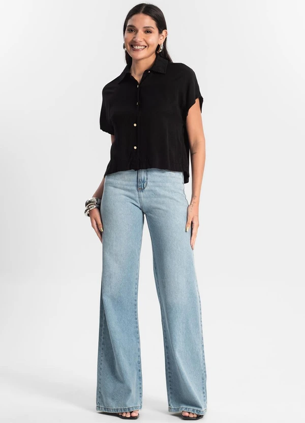 Rovitex - Camisa Feminina Botão de Viscose Preto 3