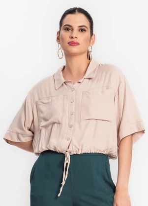 Endless - Camisa Feminina com Bolso Bege - ENDLESS