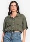 Endless - Camisa Feminina com Bolso Marrom - variação: Verde
