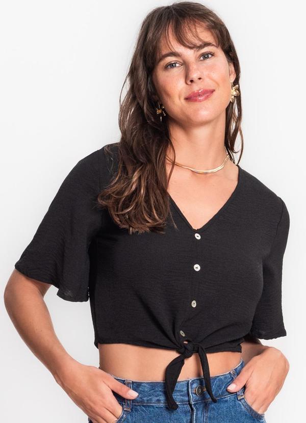 Rovitex - Camisa Feminina com Botões e Laço Preto