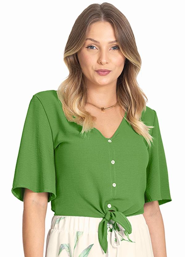 Rovitex - Camisa Feminina com Botões e Laço Verde