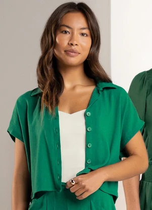 Marialícia - Camisa Feminina Cropped Verde - MARIALÍCIA