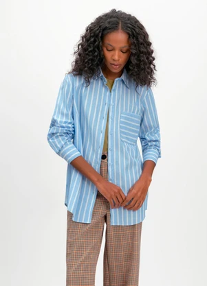 Essendi - Camisa Feminina em Fio Tinto Azul - ESSENDI