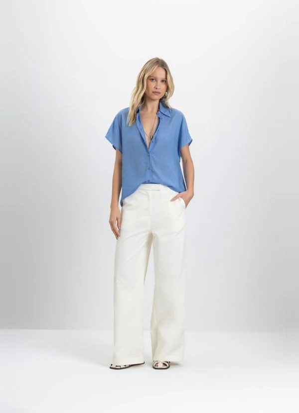 CAMISA FEMININA EM TRICOLINE AZUL - ESSENDI